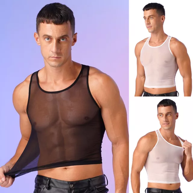 Men Hollow Out Tank Top Vest Ribbed Sleeveless T Shirts Clubwear Workout Gym