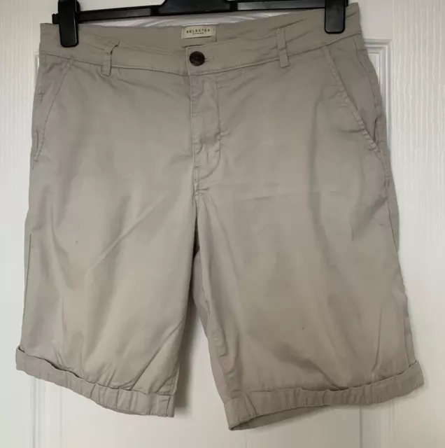 SELECTED HOMME Beige 'Paris' Straight Fit Chino Shorts, Size L