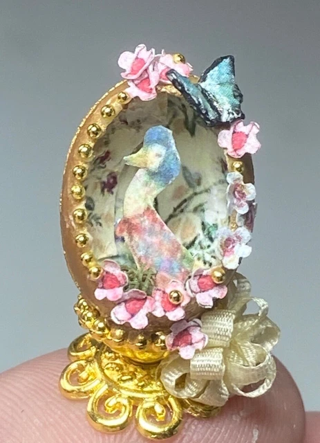 OOAK Artisan Jemima Puddle Duck Egg 1:12 miniature Dollhouse Signed 2023