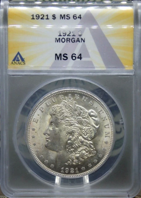 :1921-P Silver Morgan Dollar Near Gem Anacs Ms64 Clear & Bright High Grades
