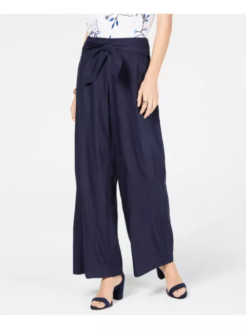 INC Womens Navy Front Tie Wide Leg Pants 8