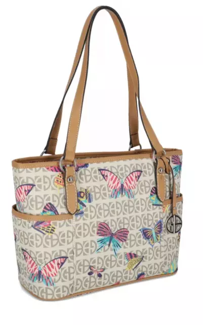 Giani Bernini Block Signature Tote Taupe Ivory Butterfly Bag