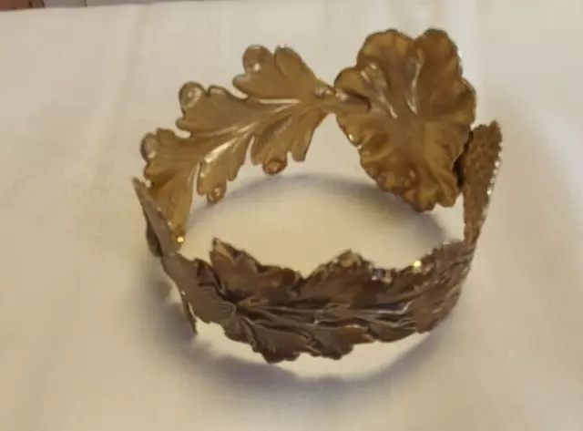 Superbe bracelet manchette ancien alternance de grandes feuilles émaillées