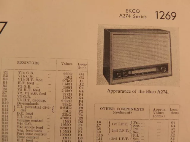 Ekco Model C273 Console C274 Table Portable Radio receiver Service manual 3