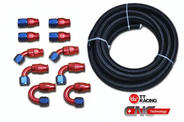 AN-6 Black Nylon PTFE Fuel Line Hose 6M 20FT Swivel Teflon PTFE Fitting Kit+