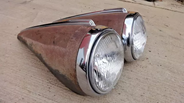 1940 Chevy HEADLIGHT ASSEMBLIES Original GM Guide pair Master Special Deluxe 85
