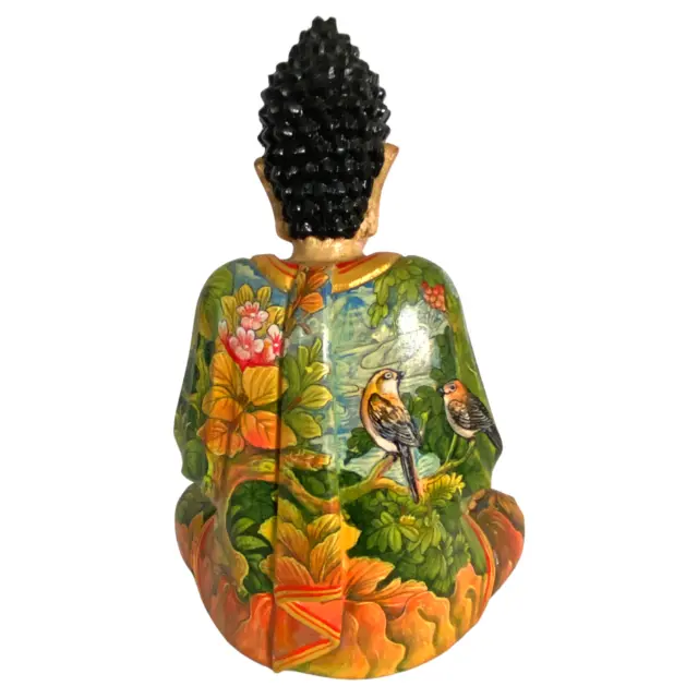Buddha Statue Lotus Pose Manidhari Mudra Painted Wood Carving Sculpture Bali Art 3