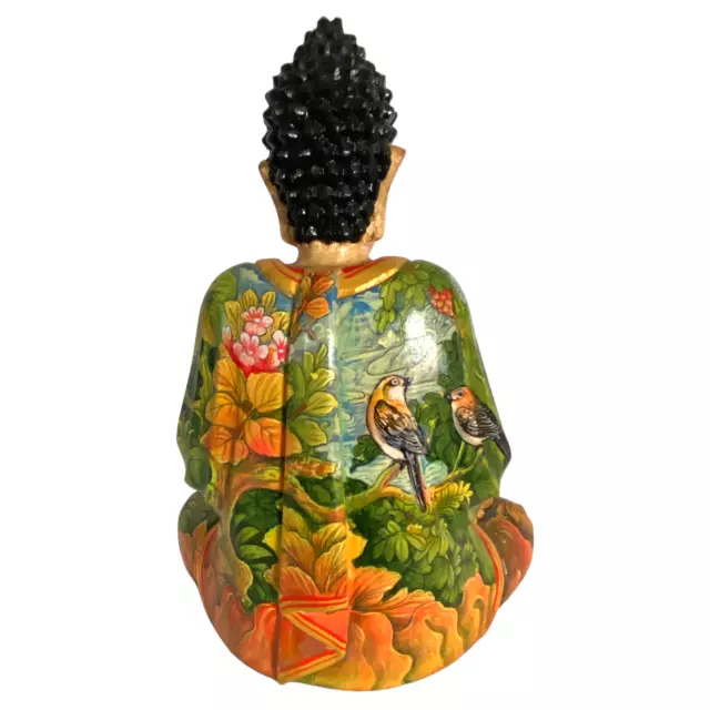 Buddha Statue Lotus Pose Manidhari Mudra Painted Wood Carving Sculpture Bali Art 3