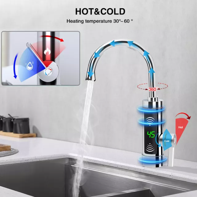3000W Electric Instant Hot Water Heater 360° LED Kitchen Fast Heating Tap Faucet 2