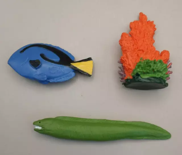 Safari Ltd. Lot (3) Green Moray Eel, Blue Tang Fish, Orange Coral Ocean Toys