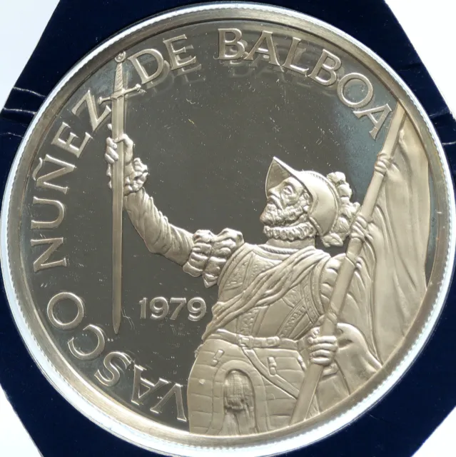 1979 PANAMA Spanish Conquistador Hero LARGE Proof Silver 20 BALBOA Coin i103985