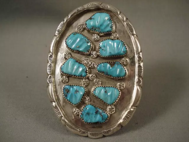 Riesige Vintage Zuni Blatt Türkis Silber Armband