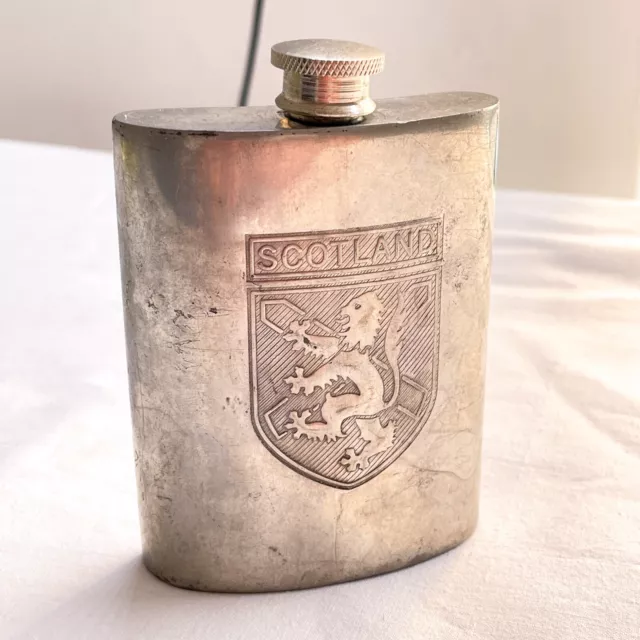 Vintage Edwin Blyde Pewter Hip Flask - Scotland Crest