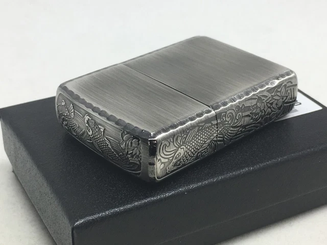 Zippo Lighter Armor Case Carp Antique Silver Plating 3-side Etching Lighter NEW