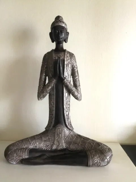 Statue de yogi bois métal assis en lotus
