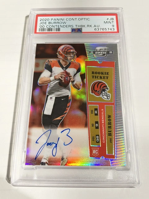 2020 Panini Contenders Optic Joe Burrow RC Throwback Auto Ticket 06/25 PSA 9