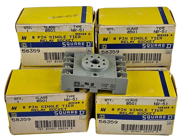 NEW Square D 8501NR51 8-Pin Single Tier Relay Socket Series A, 10A 300V Lot of 6