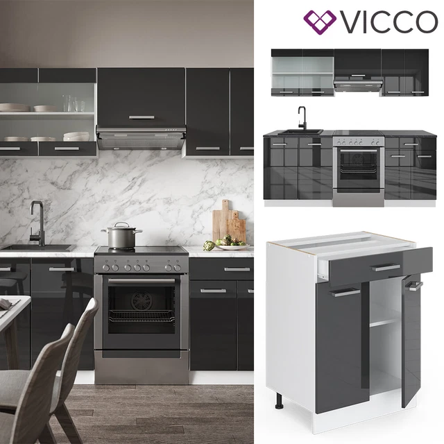 Vicco Cuisine R-Line, Bordeaux haute brillance/blanc, 300cm , PT Chêne - Achat & prix