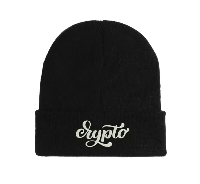 Crypto Hand Writen Style Logo Trendy Embroidered Beanie Hat Winter Autumn Cap