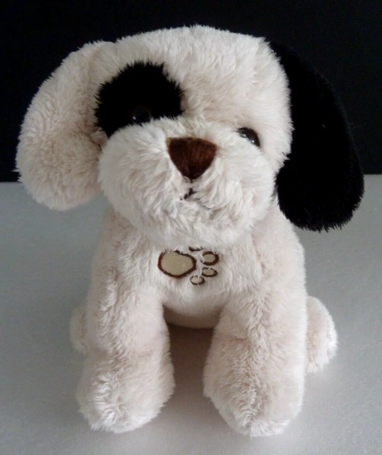 Z6. DOUDOU PELUCHE CHIEN GIPSY blanc noir 16cm assis TBE - n'aboie plus