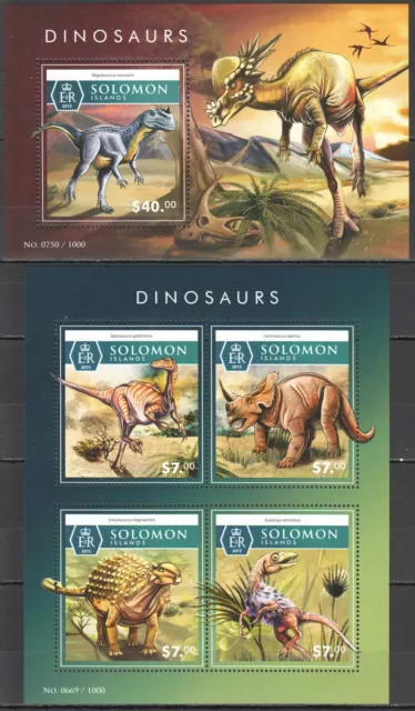 Ls485 2015 Solomon Islands Dinosaurs Prehistoric Animals #3421-25 1Kb+1Bl Mnh