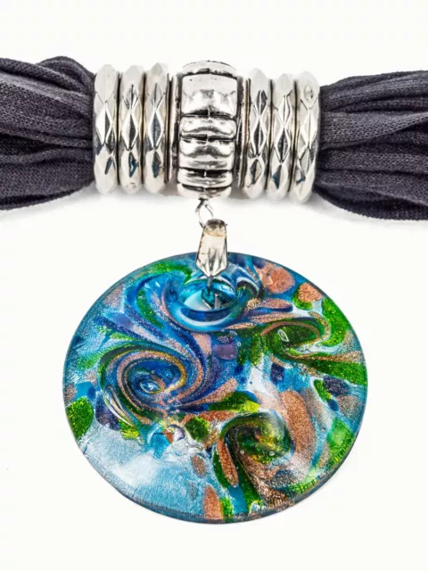 Circular Glass Foil Scarf Pendant with 6 Scarf Rings - 9cms - AU Seller