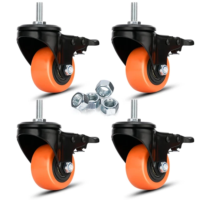 5" Stem Caster Wheels - Set of 4, Dual Locking, 1500 lbs