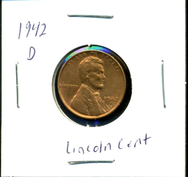 Lincoln Head Wheat Cent 1942 D COPPER Circulated United States 1 Penny Coin#3162