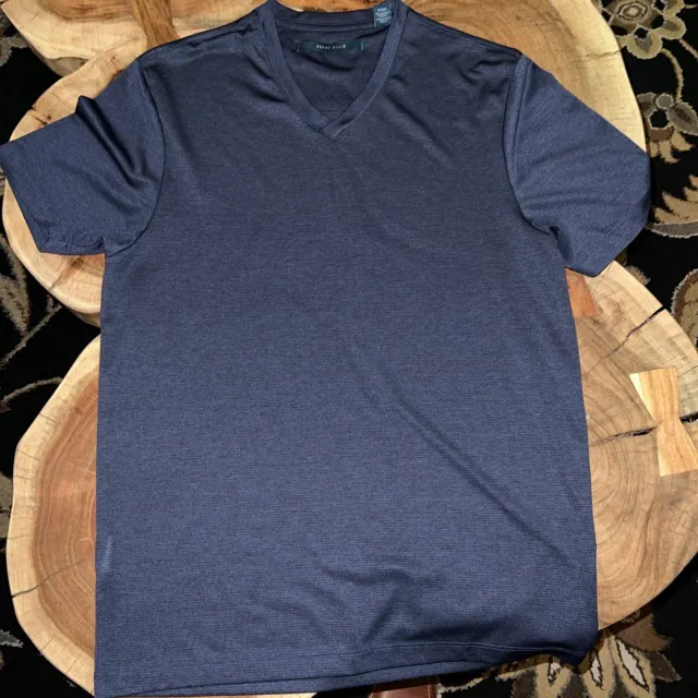 Perry Ellis Size L Men's Slub V-Neck T-Shirt Short Sleeve  Blue