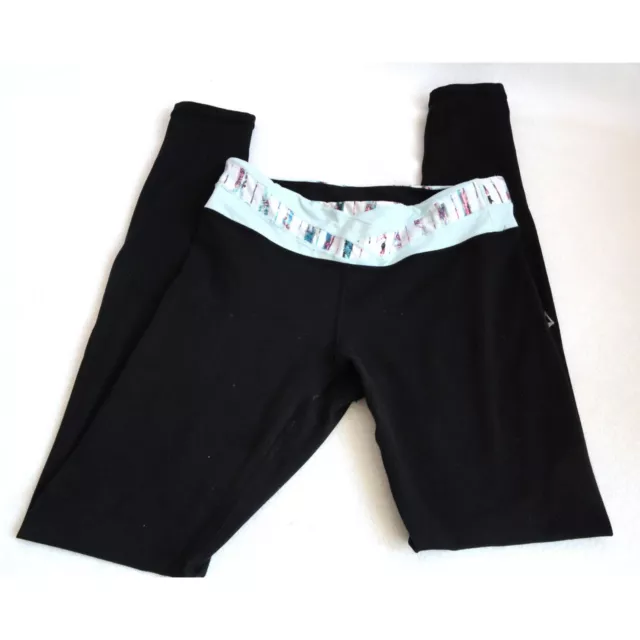 IVIVVA GIRLS BLACK Leggings Calf Logo Reversible To Stripe Waist Size 12  EUC $24.95 - PicClick