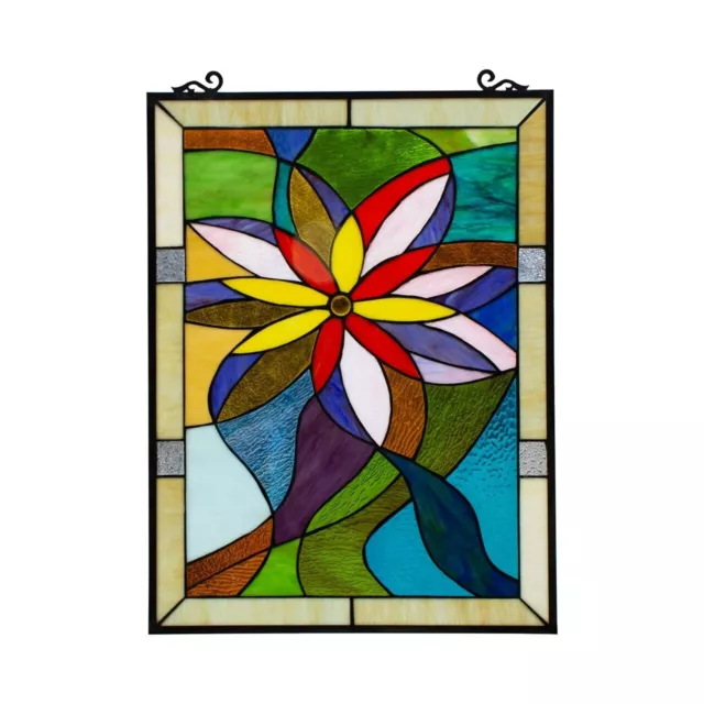 25" x 18" Tiffany style stained glass victorian daisy hanging window panel