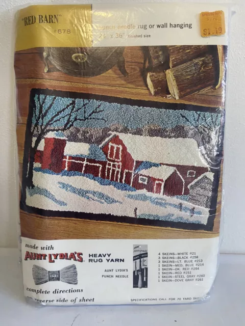 Vintage Red Barn Rug Wall Hanging Kit Needle Punch By Aunt Lydia’s NIP 24x36