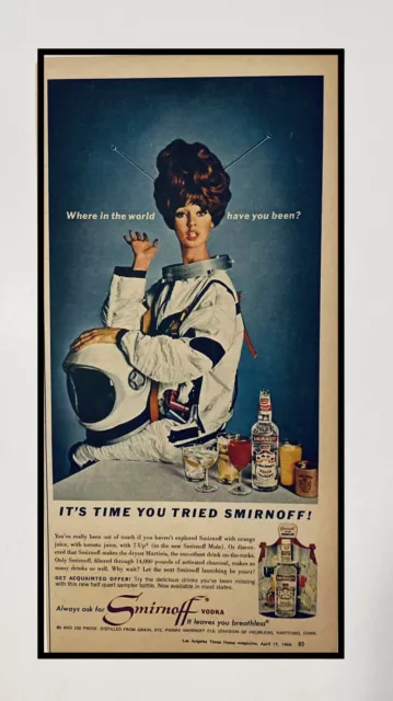 Vintage Smirnoff Vodka Print Ad 1966 Mod 60s Space Age Astronaut 6.5 x 13 inch