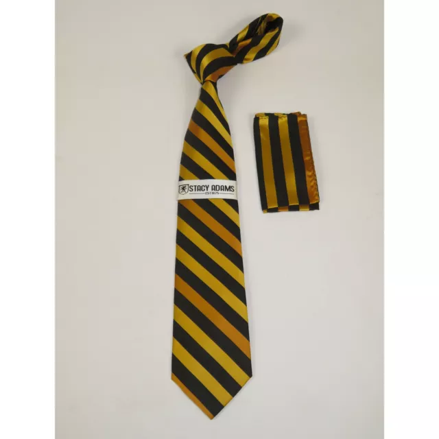 Men's Stacy Adams Tie and Hankie Set Woven Silky Fabric #Stacy49 Gold