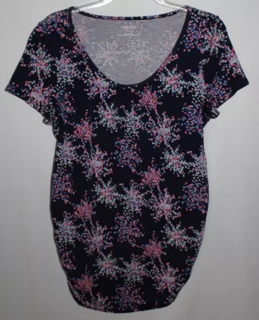 Motherhood Maternity womens navy w/pink & blue dots LG short sleeve side ruching