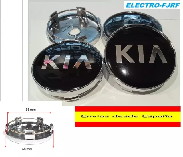 Pack 4X Tapas Para Llanta Tapabujes Kia 60Mm Negro Y Cromado  De Alta Calidad .