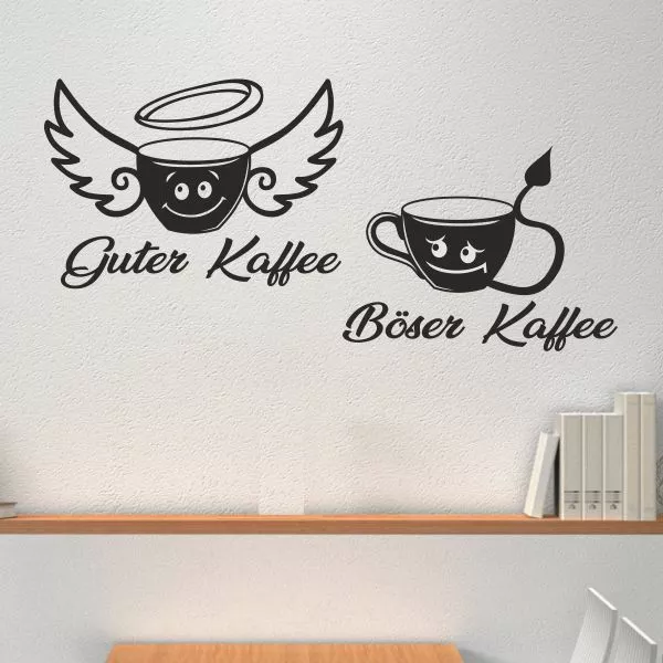 Wandtattoo Wandaufkleber Aufkleber SET Coffee Tasse Guter Böser Kaffee Fun 06