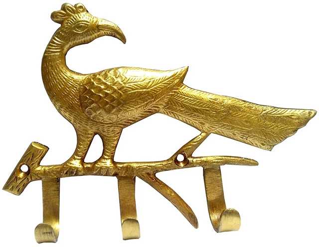 Brass "Proud Peacock" Wall Hook Vintage Design Decorative Hanger
