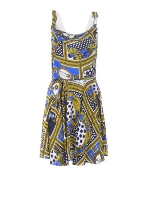 NWT VERSACE Versus Blue Safety Pin Dress UK 12 IT 44 ITALY Heritage