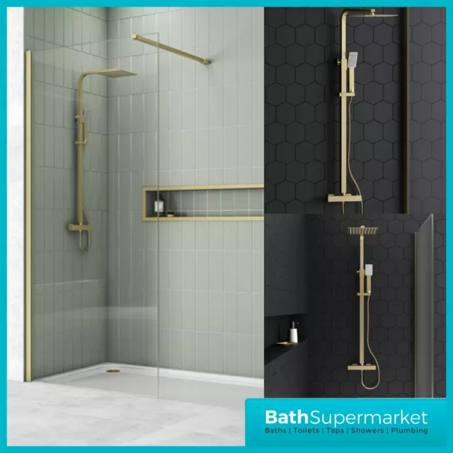 Square Thermostatic Bar Complete Mixer Shower - Brushed Brass