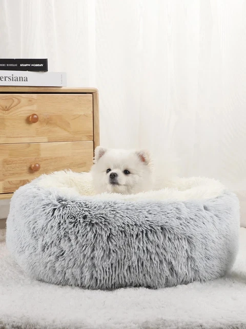 Cat Bed Plush Pet Dog Round Donut Calming Fluffy Cuddler Nest Cushion Kennel