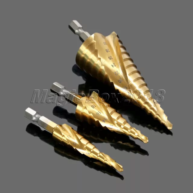 4-12/20/32mm HSS Steel Spiral Step Cone Drill Bit Hole Cutter Titanium Coated 2