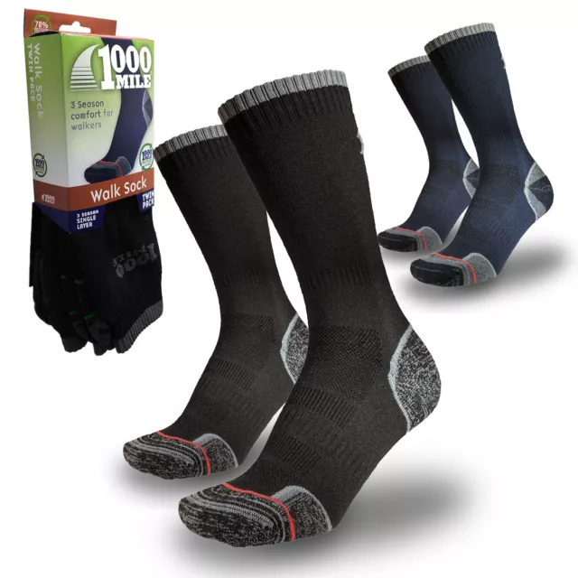 1000 Mile Walking 3 Season Outdoor REPREVE Single Layer Socks Mens Twin Pack