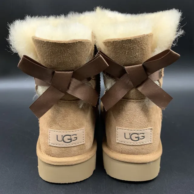 Ugg Mini Bailey Bow Ii Boot Chestnut Suede Sheepskin Wool Womens Us 5 Eu 36 Uk 3