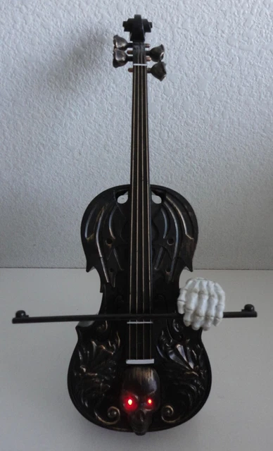Gemmy 15" Haunted Skull Violin Halloween Animated Music decor Prop Fiddle