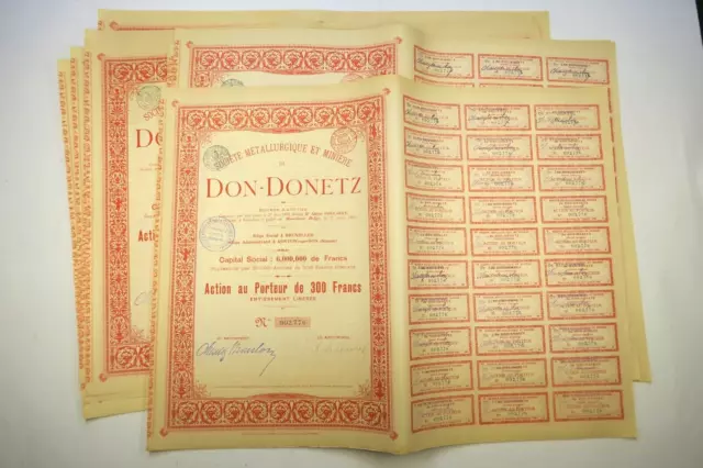 Societe Metallurgique Et Miniere Du Don Donetz 300 Francs 1898 X 10 Actions