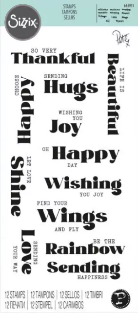Sizzix Good Vibes 4 Love Sentiment Phrases Clear Stamp Set Birthday Card Making