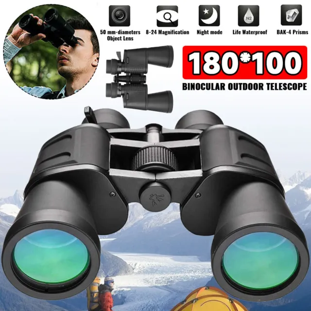 180x100 High Power Military Binoculars Low Night BAK4 Optics Waterproof Camping~