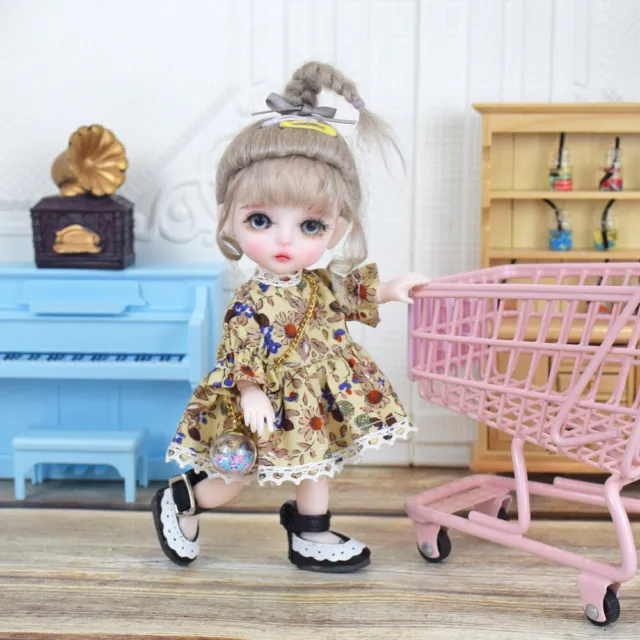 1/8 BJD Doll Cute Mini Girl with Dress Shoe Upgrade Makeup Full Set Toy for Kids
