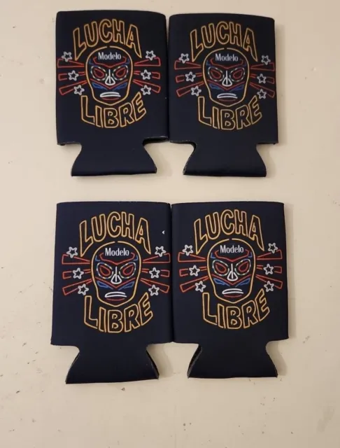 Set of 4 Modelo  Lucha Libre Beer Cerveza Koozie Blue Brand New!